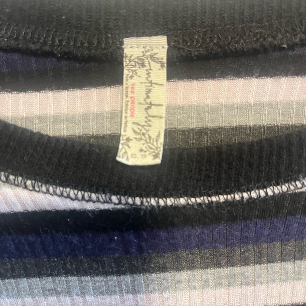 FREE PEOPLE Good on You Grey Multi Striped Three Quarter Sleeve Tee - Picture 5 of 14